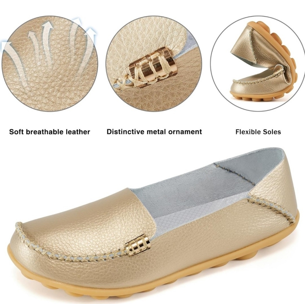 Everyday leather flats in gold several sizes, with memory foam sole NEW